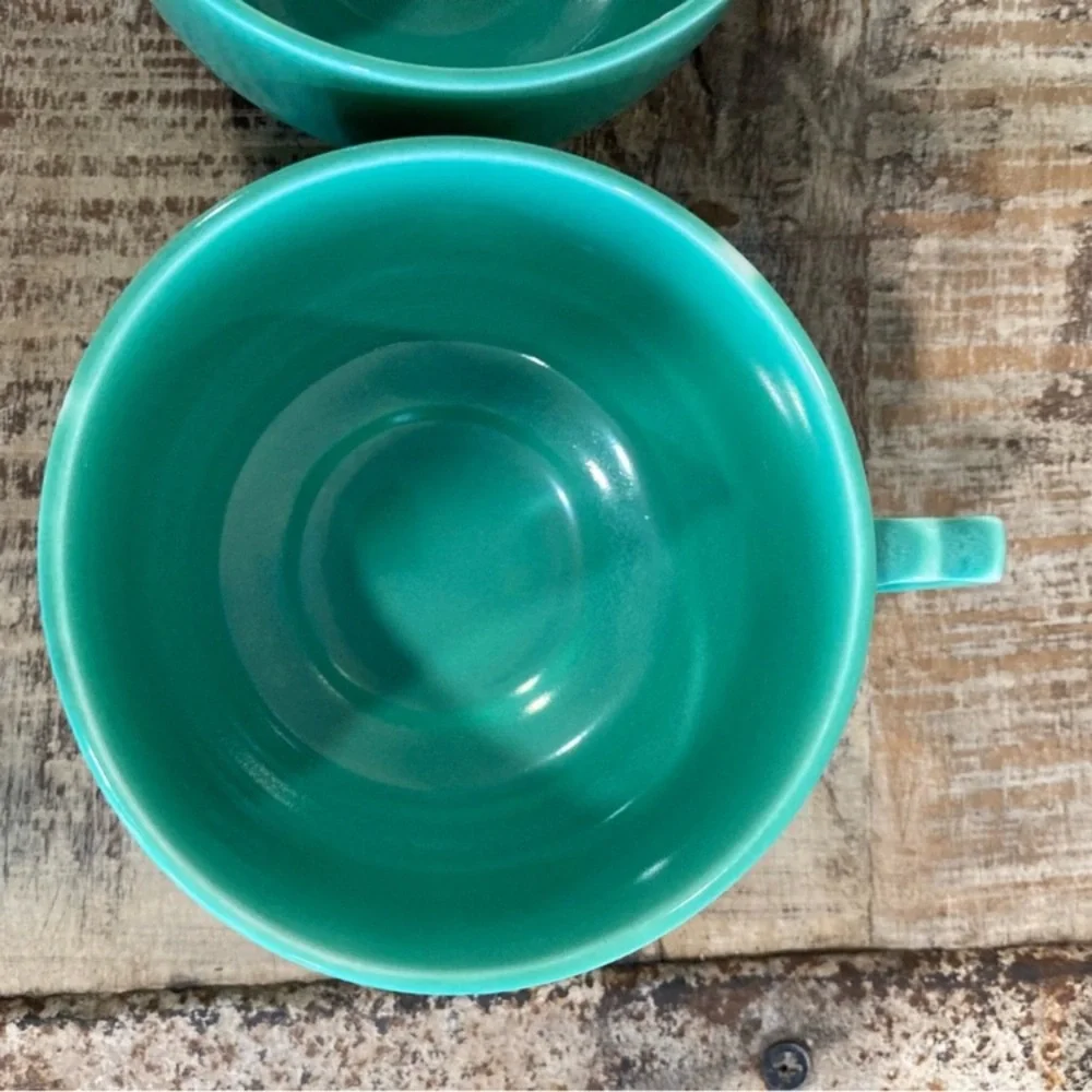 2 Homer Laughlin Riviera Light Green Art Deco Tea Cups Vintage - Picture 8 of 12